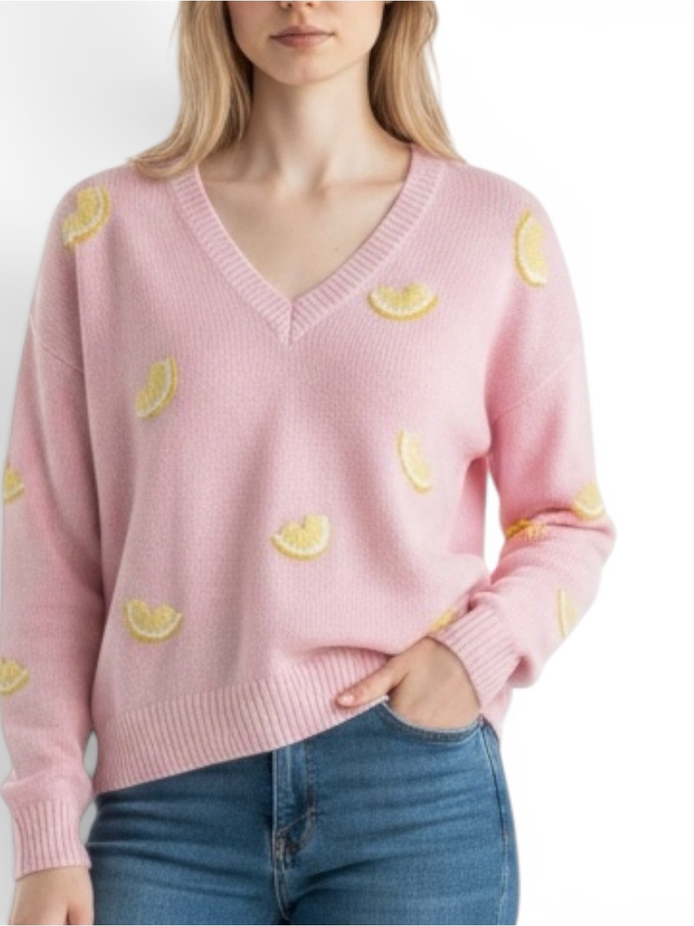 NWT Lilly Pulitzer Tensley Sweater Heathered Pink Muse Yellow Lemons | NWT
